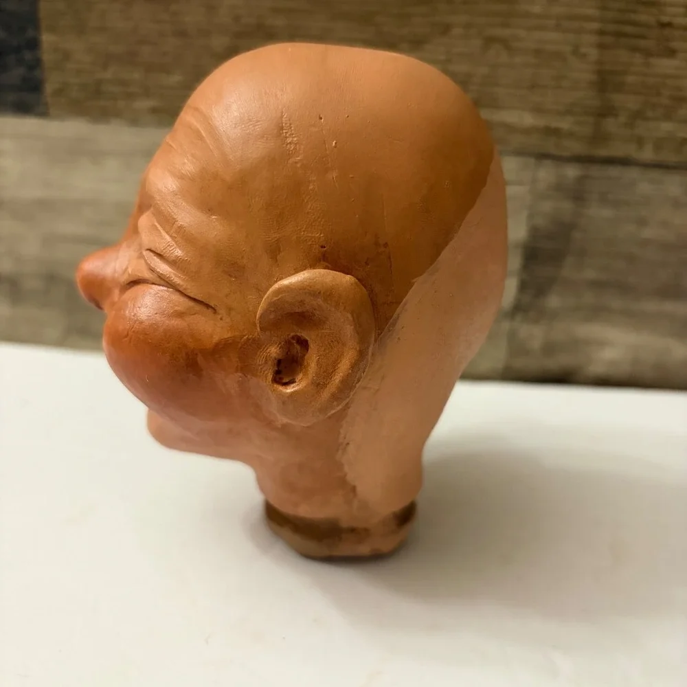Phillips Signed Clay Doll Head Glass Eyes Belga Handcrafted Folk Art Puppet